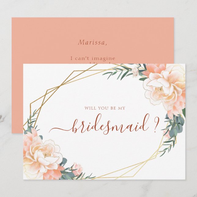 Peach Terracotta Gold Will You Be My Bridesmaid Invitation (Front/Back)