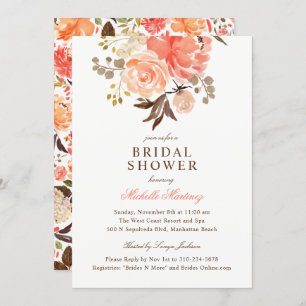 Peach Terracotta Orange Floral Bridal Shower Invitation