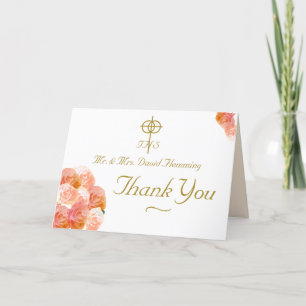 Peach Terracotta Rose Catholic Wedding  Thank You Card