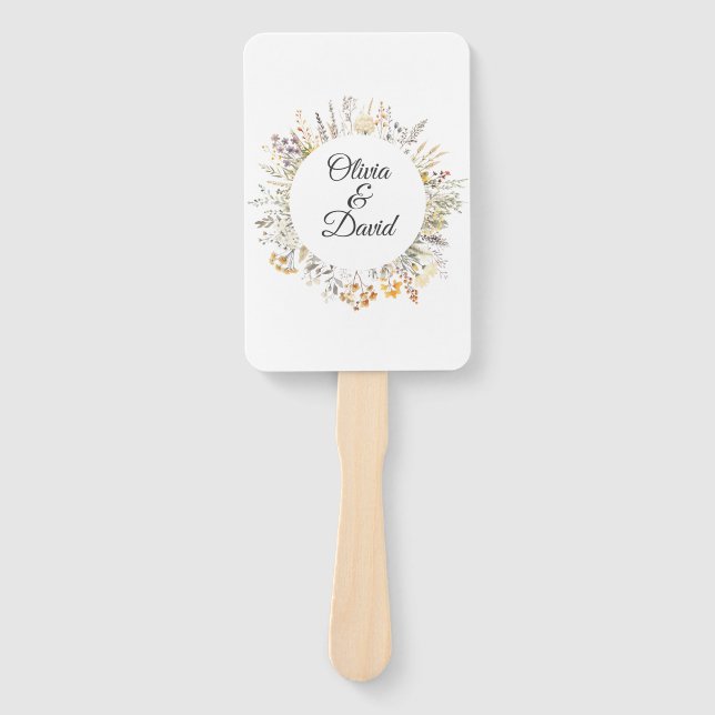Peach Terracotta Wildflower Meadow Wedding Program Hand Fan (Front)