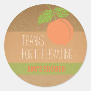 Peach Thank You Label, Baby Shower, Bridal Shower Classic Round Sticker
