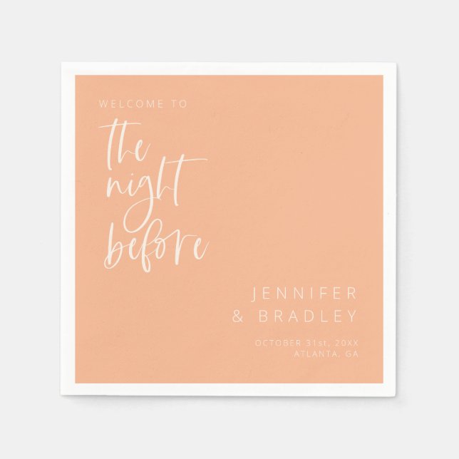 Peach The Night Before Rehearsal Dinner  Napkin (Front)