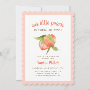 Peach Theme 2nd Birthday Party Invitations