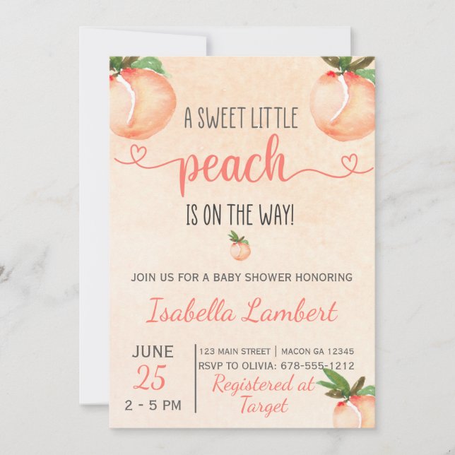 Peach Themed Baby Shower Invitation (Front)