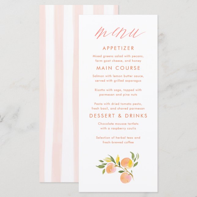 Peach Themed Baby Shower Menu Cards (Front/Back)