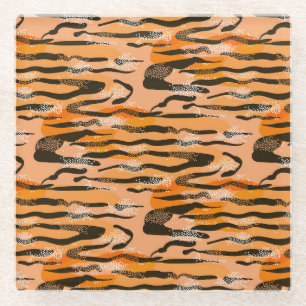 Peach Tiger Stripe Pattern Glass Coaster