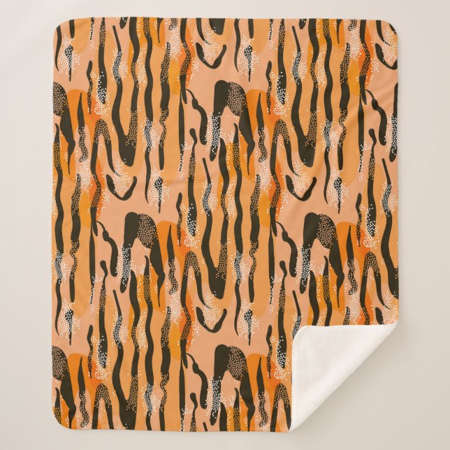 Peach Tiger Stripe Pattern Sherpa Blanket (Front)