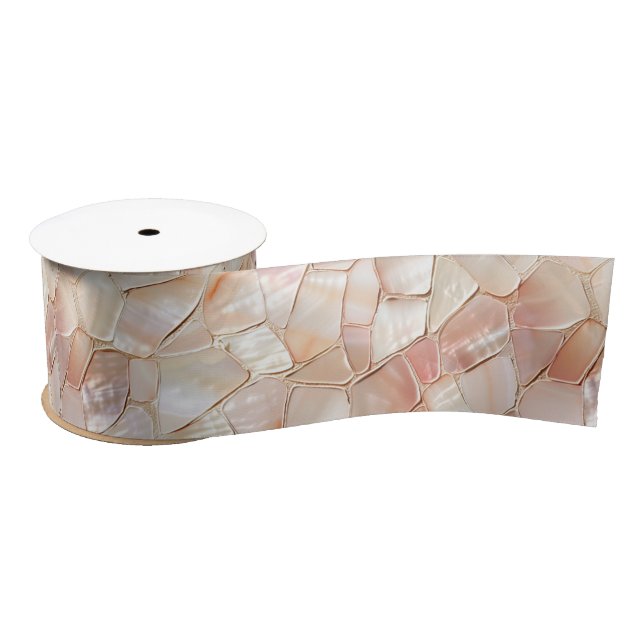 Peach-Toned Mother of Pearl Mosaic Satin Ribbon (Spool)