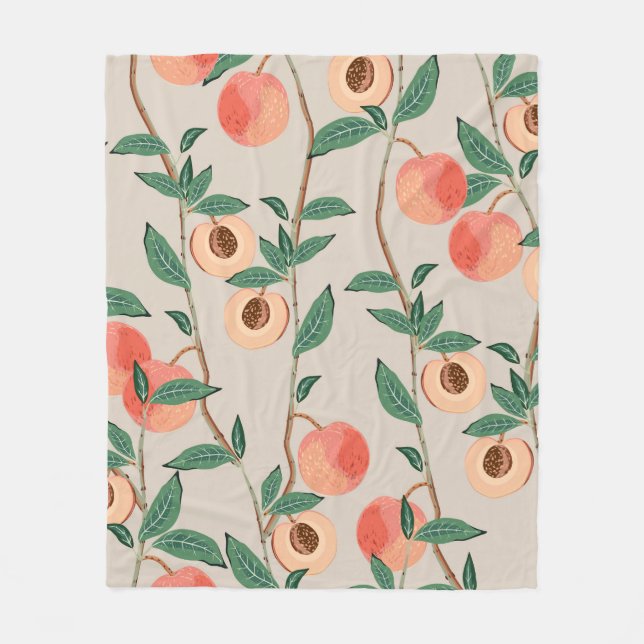 Peach tree branches with leaves and fruits on a li fleece blanket (Front)