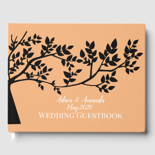Peach tree woodland art wedding guest book