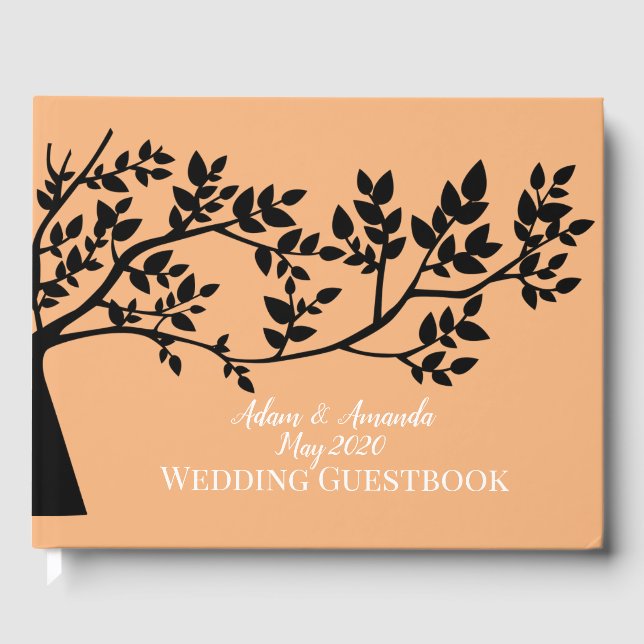Peach tree woodland art wedding guest book (Front)