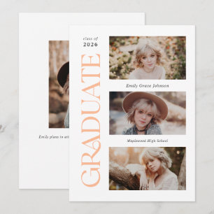Peach Trendy Serif Multiple Photo Graduation Announcement