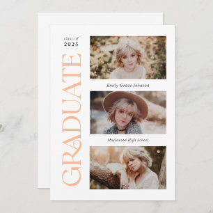 Peach Trendy Serif Multiple Photo Graduation  Announcement