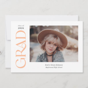 Peach Trendy Serif Two Photos Graduation Announcement