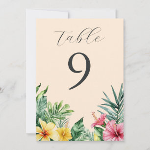 Peach Tropical Floral Greenery Table Number