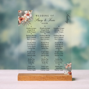 Peach Tropical Florals Elegant Wedding Seating Acrylic Sign
