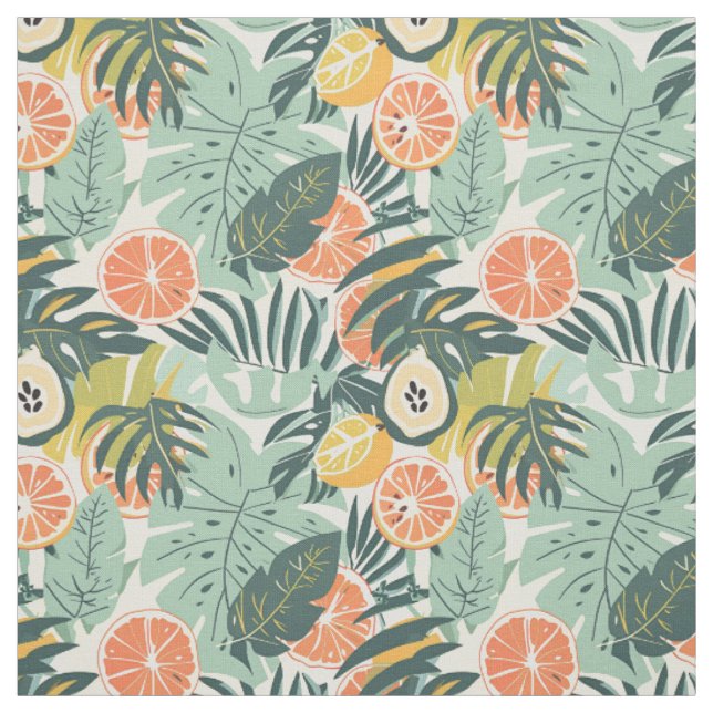 Peach Tropical Fruit Pattern  Fabric (Swatch)