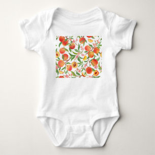 Peach Tropical Fruit Vintage Pattern. Baby Bodysuit