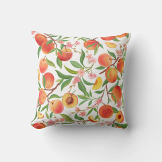Peach Tropical Fruit Vintage Pattern. Cushion