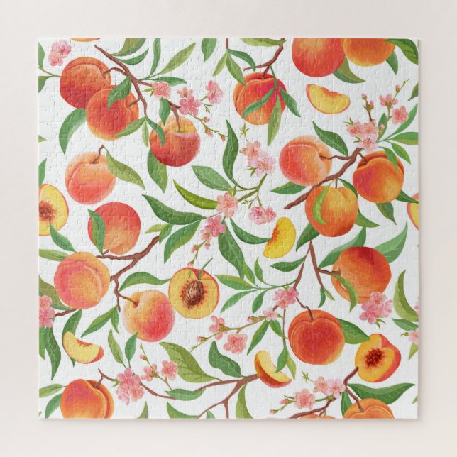 Peach Tropical Fruit Vintage Pattern. Jigsaw Puzzle (Vertical)