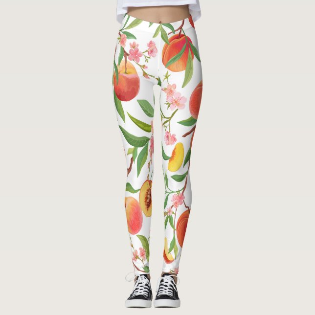 Peach Tropical Fruit Vintage Pattern. Leggings (Front)