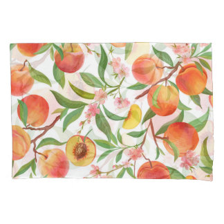 Peach Tropical Fruit Vintage Pattern. Pillowcase