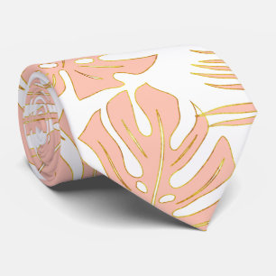 Peach tropical monstera and palm leaves tie