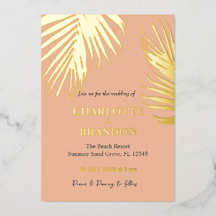 Peach Tropical Palm Leaf Wedding Gold