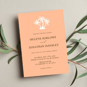 Peach Tropical Palm Tree Minimalist Wedding Invitation
