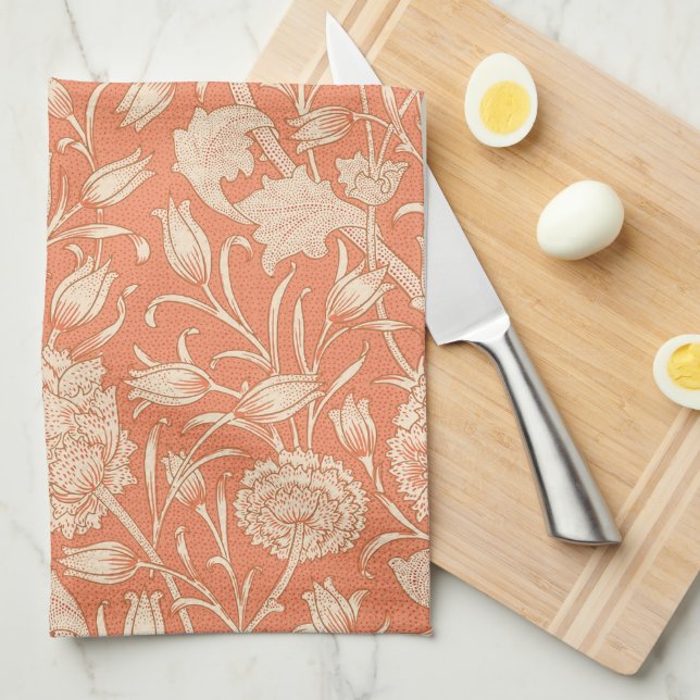 Peach Tulips Floral Tea Towel (Quarter Fold)