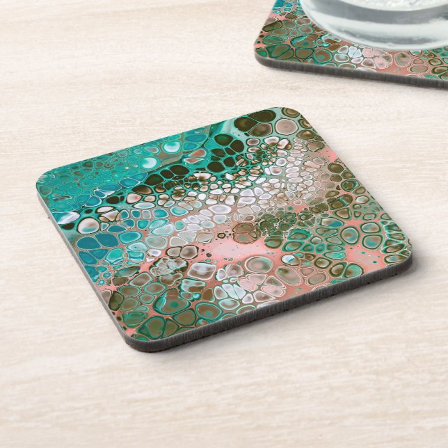 Peach & Turquoise Acrylic Pour Abstract Coaster (Left Side)