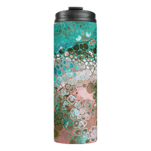 Peach & Turquoise Acrylic Pour Abstract Thermal Tumbler
