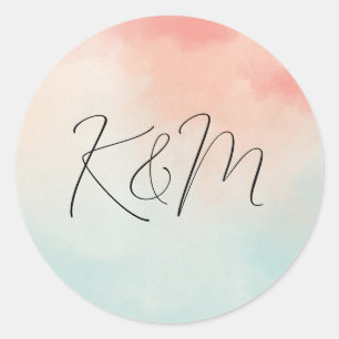 Peach & Turquoise Watercolor Minimalist Wedding Classic Round Sticker