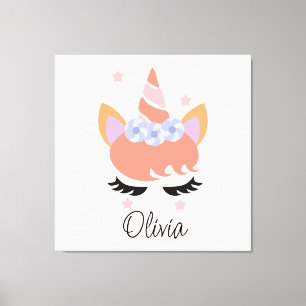 Peach Unicorn Lashes Girly Canvas Print