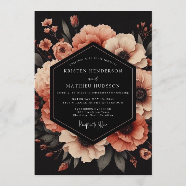 Peach Vesper Anemone Wedding Invitation (Front)
