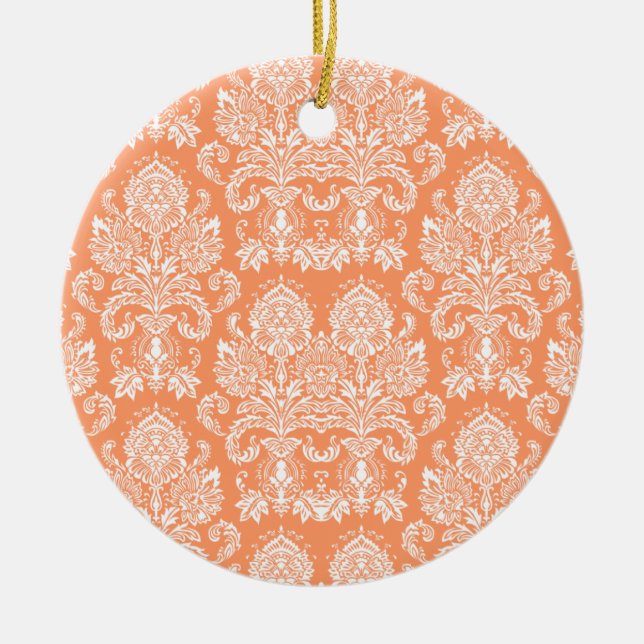Peach Victorian Damask Ceramic Tree Decoration (Front)