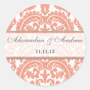 Peach Victorian Vintage Damask Heart Wedding Seal