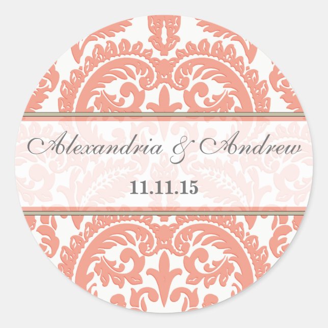 Peach Victorian Vintage Damask Heart Wedding Seal (Front)