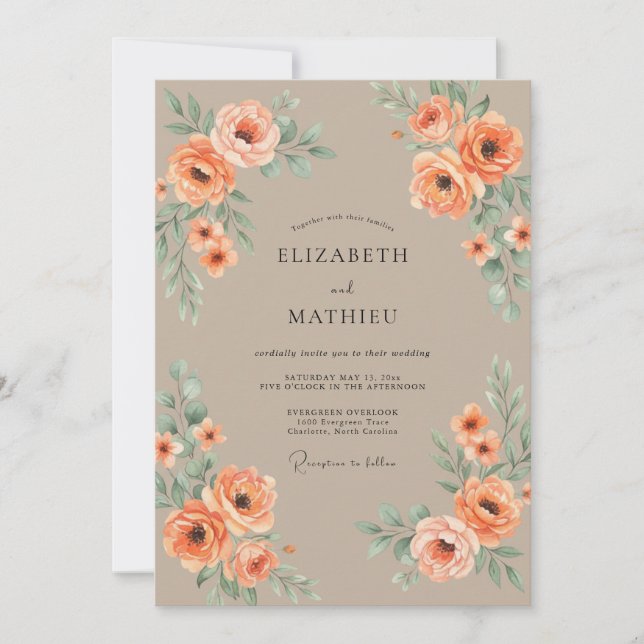 Peach Vintage Autumnal Wedding Invitation (Front)