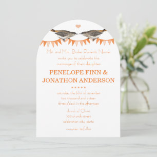 Peach Vintage Bird Bunting Wedding Invitations