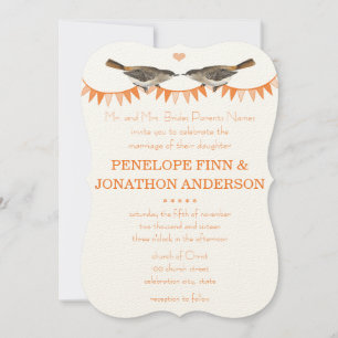 Peach Vintage Bird Bunting Wedding Invitations