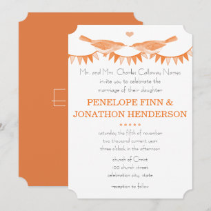 Peach Vintage Bird Bunting Wedding Invitations