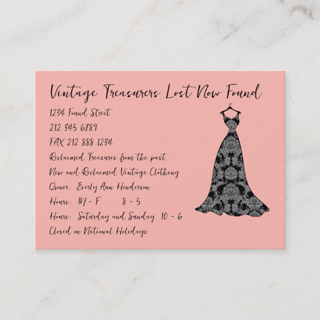 Peach Vintage Dress Hat Fashion Diva Business Card (Front)