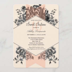 Peach Vintage Floral and Stripe Invitation