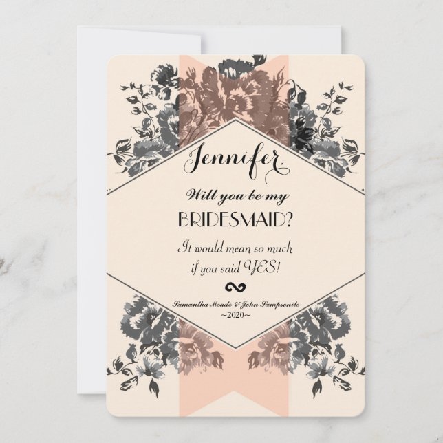 Peach Vintage Floral and Stripe Invitation (Front)