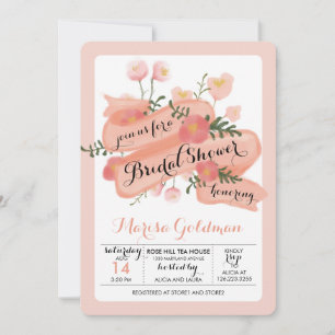 Peach Vintage Floral Banner Bridal Shower Invitation