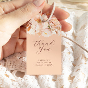 Peach Vintage Floral Fall Baby Shower Thank You Gift Tags