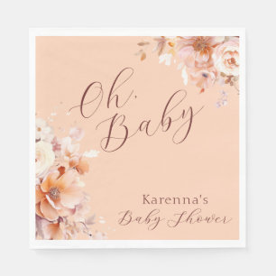 Peach Vintage Floral Fall Oh Baby Shower Napkin