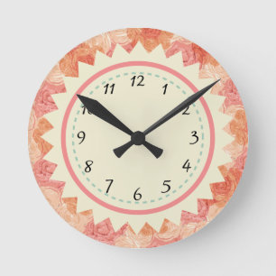 Peach Vintage Floral Rose Round Clock