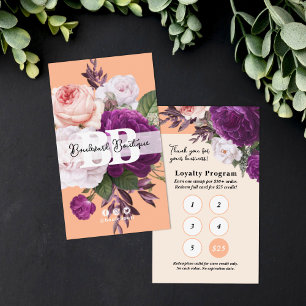 Peach Vintage Floral Service Loyalty 5-Stamp Punch Business Card